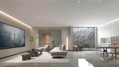 现代地下室影音室 休闲室 乒乓球台 健身器材 天井 运动休闲娱乐空间